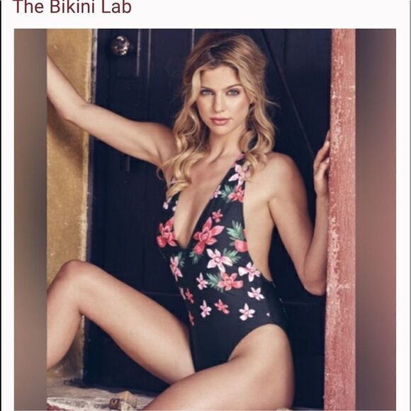 Bikini Lab Love On Trop Plunge Front Tropical Floral One Piece Black swimsuit - Picture 6 of 12